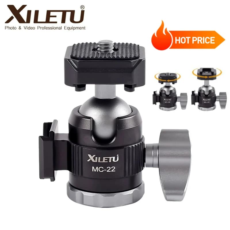 XILETU MC22 Mini Treppiede con Testa a Sfera per Video 360° ° Teste Panoramiche Girevoli con Attacco Cold Shoe per Fotocamere DSLR e Accessori per Treppiedi