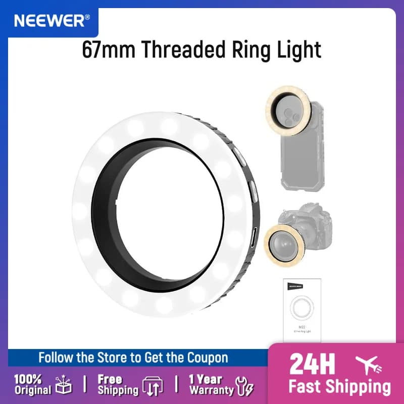 NEEWER Basics Luminous Ring 67mm Threaded for 67mm Supports/Custodes/Objectives for Smartphone, LED Lighting Bicolor Rechargeable for Selfie and Photos