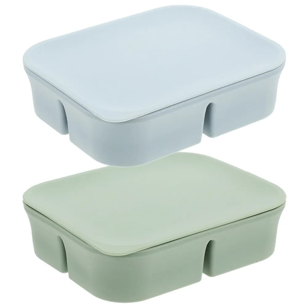 Set di 2 Contenitori in Silicone per Conservazione Alimenti, 4 Scomparti, Organizer per Frigorifero e Congelatore, Scatola Bento per Snack