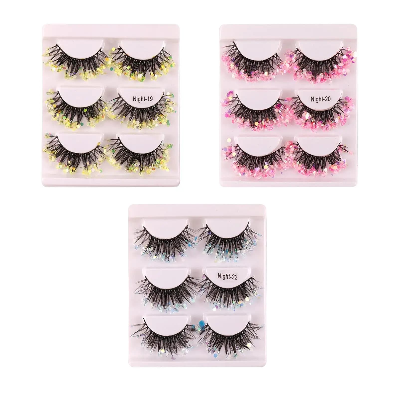 3 pairs of long and dramatic fake eyelashes for New Year's masked parties