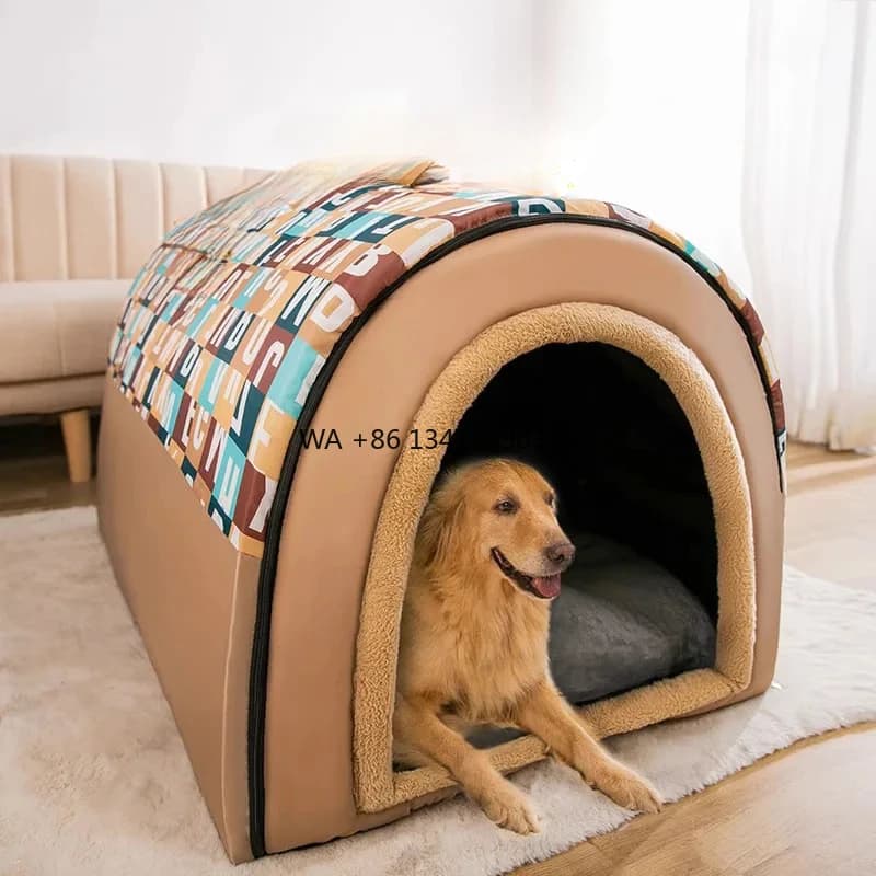 Cuccia per cani di grandi dimensioni in peluche, moderna casa per animali quattro stagioni con copertura invernale rimovibile per cani d'oro in estate inverno