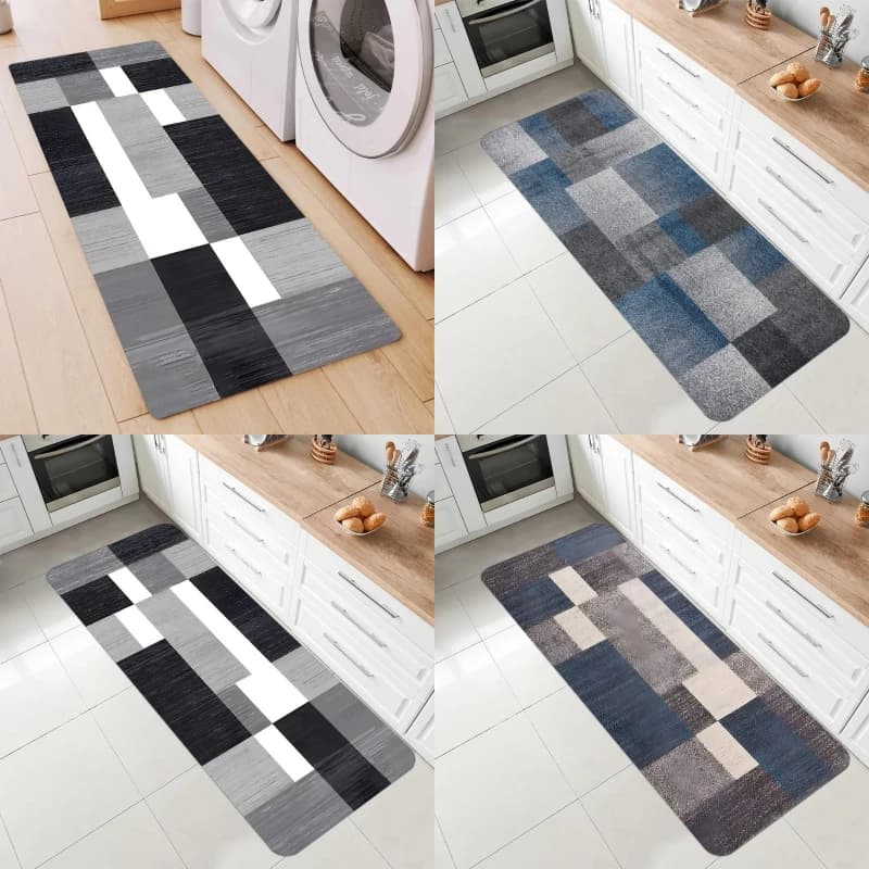 Tappeto con Motivo Quadrato, Tappeto a Strisce Sfumate, Morbido Tappetino per Pavimento, Decorazione per Soggiorno e Camera da Letto