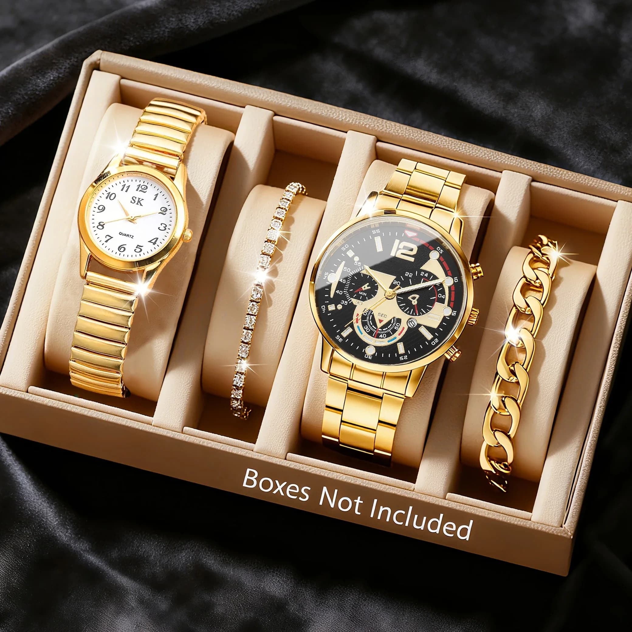 Set di 20264 Orologi e Bracciali alla Moda per Coppie, Orologi da Uomo con Calendario, Orologi da Donna con Cinturino Elastico (Senza Scatola)
