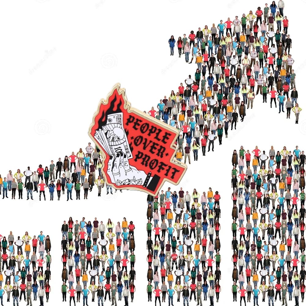 People Over Profit lapel pin PROFITS DONATED enamel brooch Burning banknotes Money Souvenir Gift Badge Accessories Collection