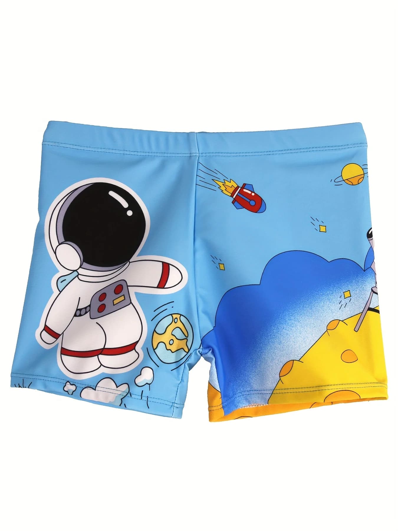 Quick-drying swimsuit with astronaut pattern of cartoons for boys, elastic waist beach shorts, swimsuits for kids for summer holidays