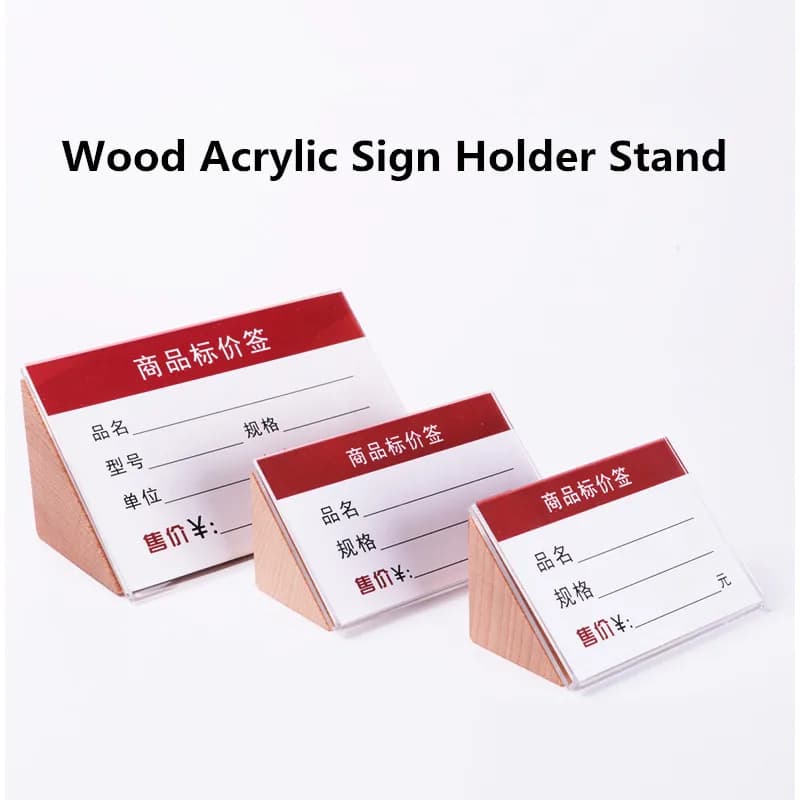 120X80mm Supporto per cartello in legno acrilico con retro inclinato Espositore per tavolo da ristorante Porta carte Menu Etichetta prezzo Porta carta