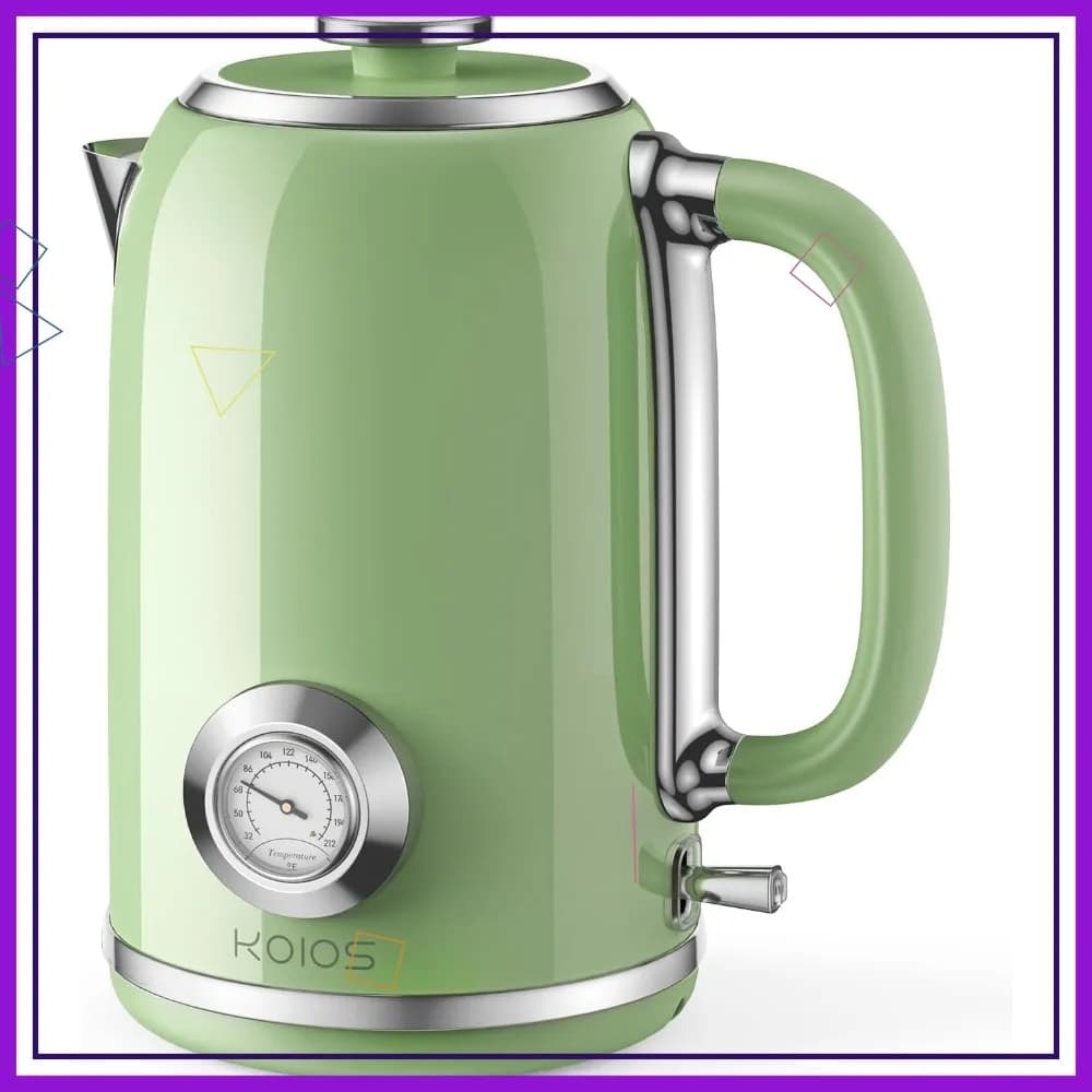 Bollitore Elettrico 1.8L con Indicatore di Temperatura, 1500W Ebollizione Rapida, Bollitore Retrò in Acciaio Inox, Spegnimento Automatico e Protezione Contro l'Ebollizione a Secco