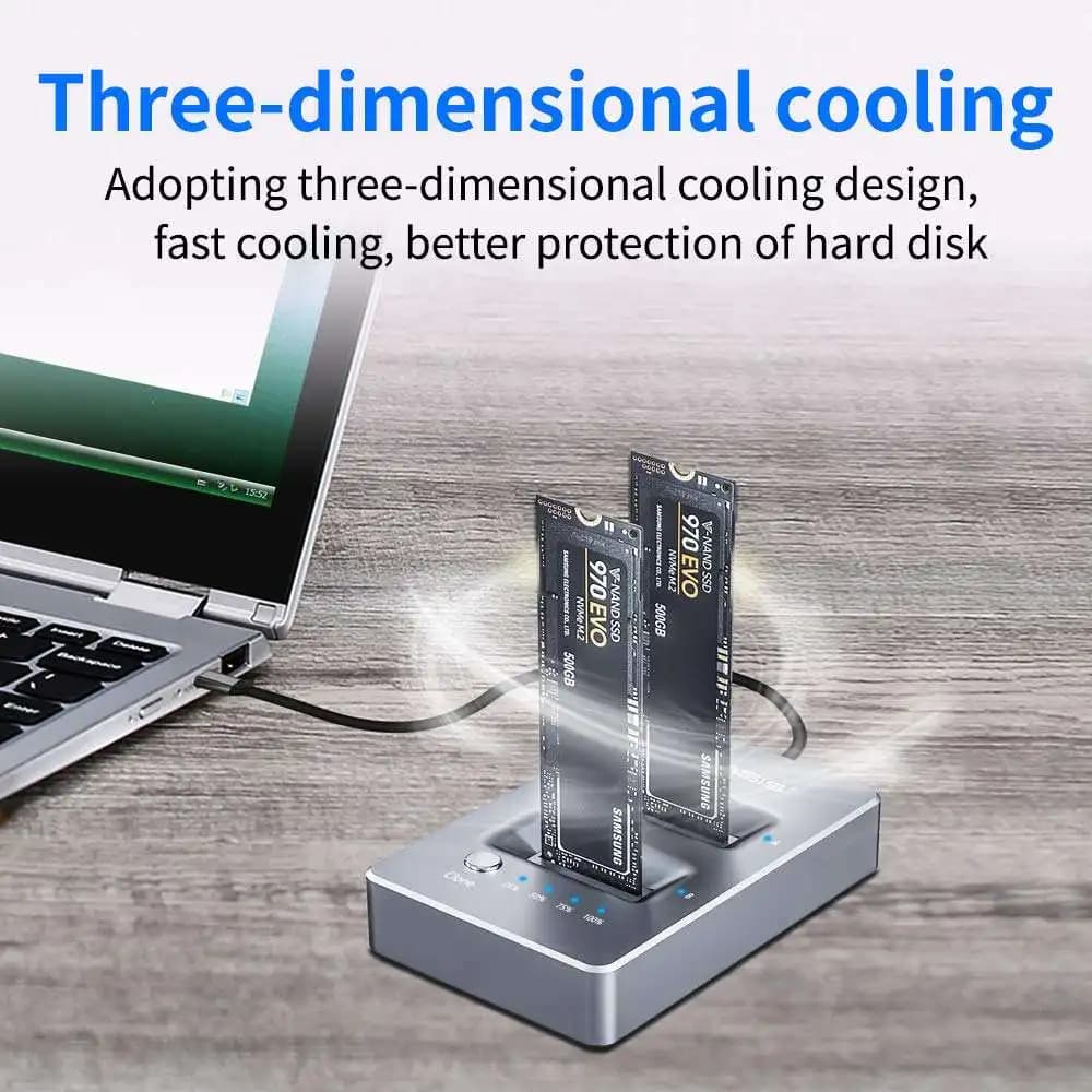 Supporto per disco rigido a doppio disco mobile a stato solido M.2 NVME Supporto chiave SSD Clone offline Docking station M.2 Custodia SSD 2.5