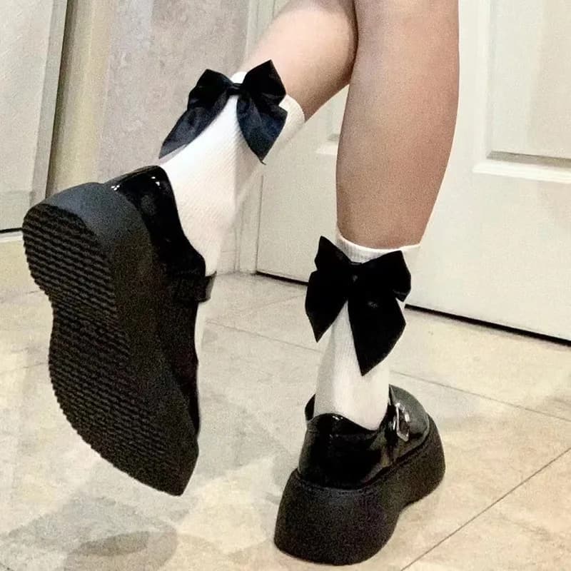 Calzini da donna Primavera Estate Bianco giapponese carino Kawaii Harajuku stile dolce Lolita Bowknot calzini corti femminili per ragazza regalo Soks