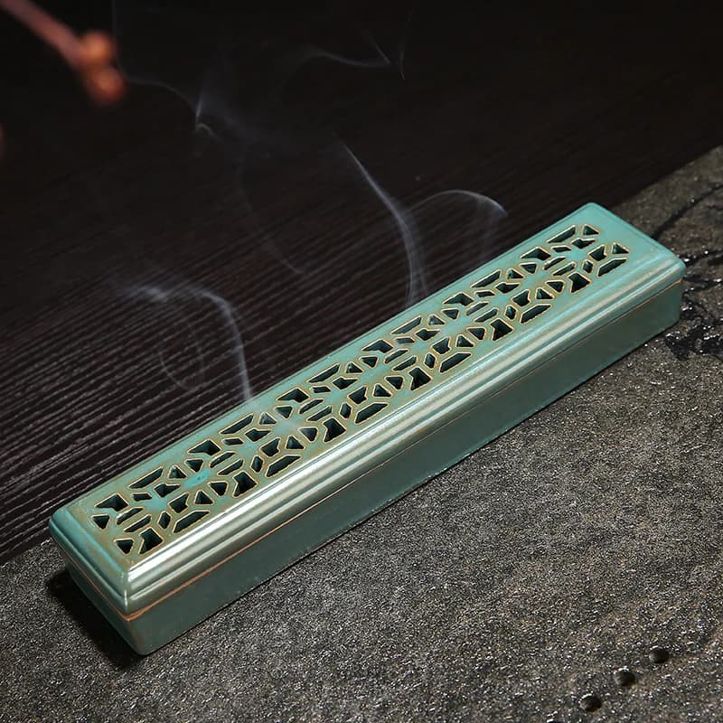 Bruciatore per aromaterapia con supporto per bastoncini di incenso in legno di sandalo cavo in ceramica, decorazione per la casa