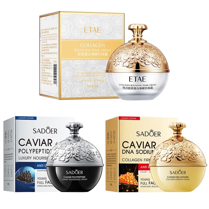 Cream Faced with Collagen and Pearls, Rassodante and Illuminante, Reduces Subtle Rugs, Cavial Hydrating, Korean Leather Care Product