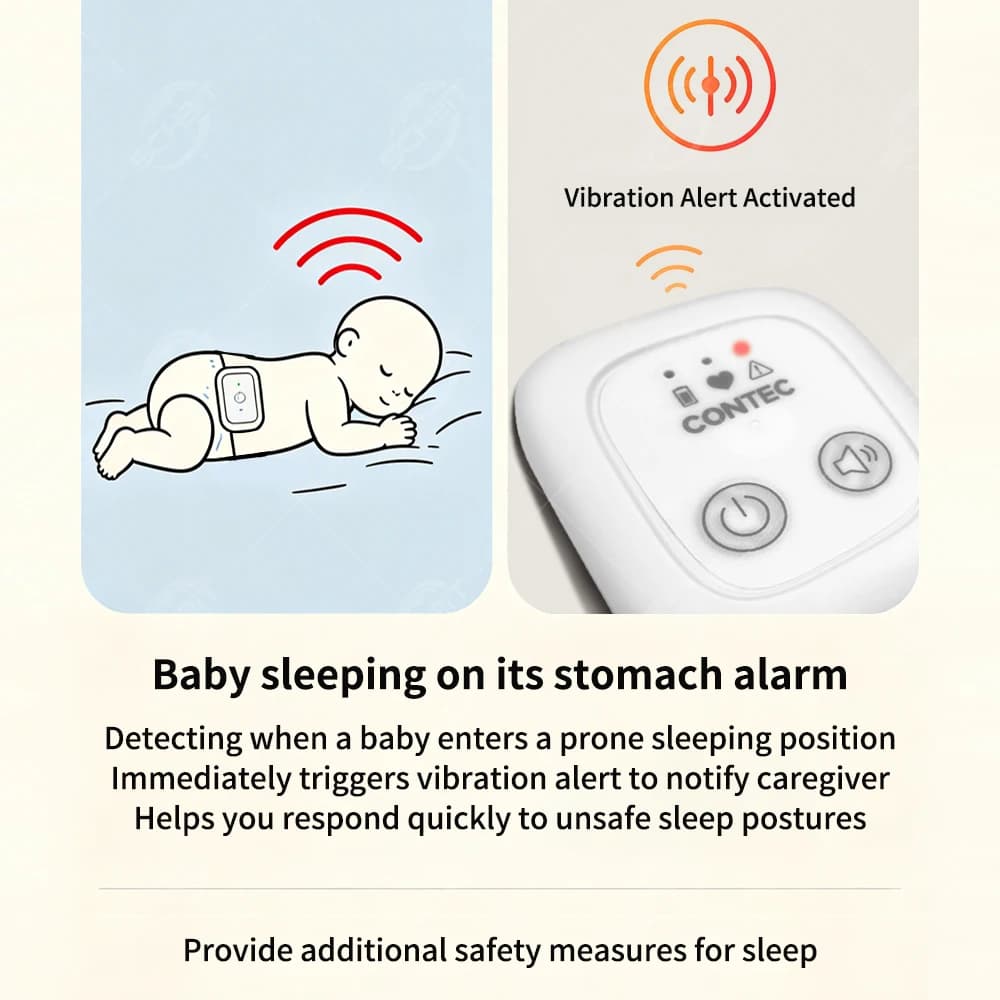 Baby Breathing Monitor with Vibration & Alarm, Stomach Sleeping Warning, Clip-On Abdominal Sensor for Newborn Safety