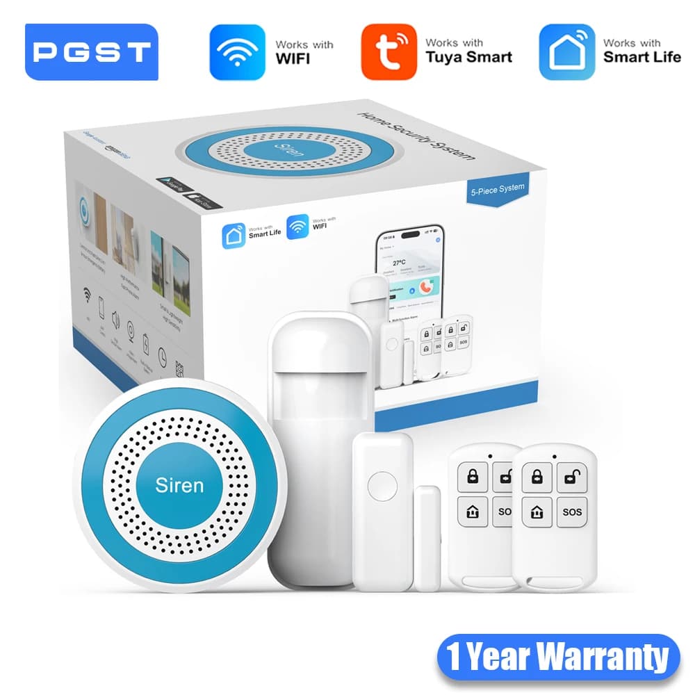 PGST WiFi Alexa Tuya Smart Life Kit sistema di sicurezza allarme domestico Domotica Allarme Protezione di sicurezza Sensore di movimento porta