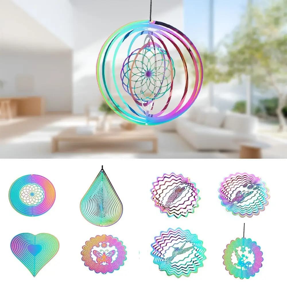 3D Gradient Color Wind Spinner Catcher Flowing Light Effect Dynamic Wind Chime Bird Deterrent Pendant Garden Yard Hanging Decor