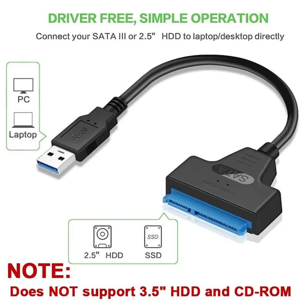 25 Inch External HDD SSD Hard Drive Adapter USB 30 to SATA Cable Hard Disk Adapter for Data Transfer and Backup