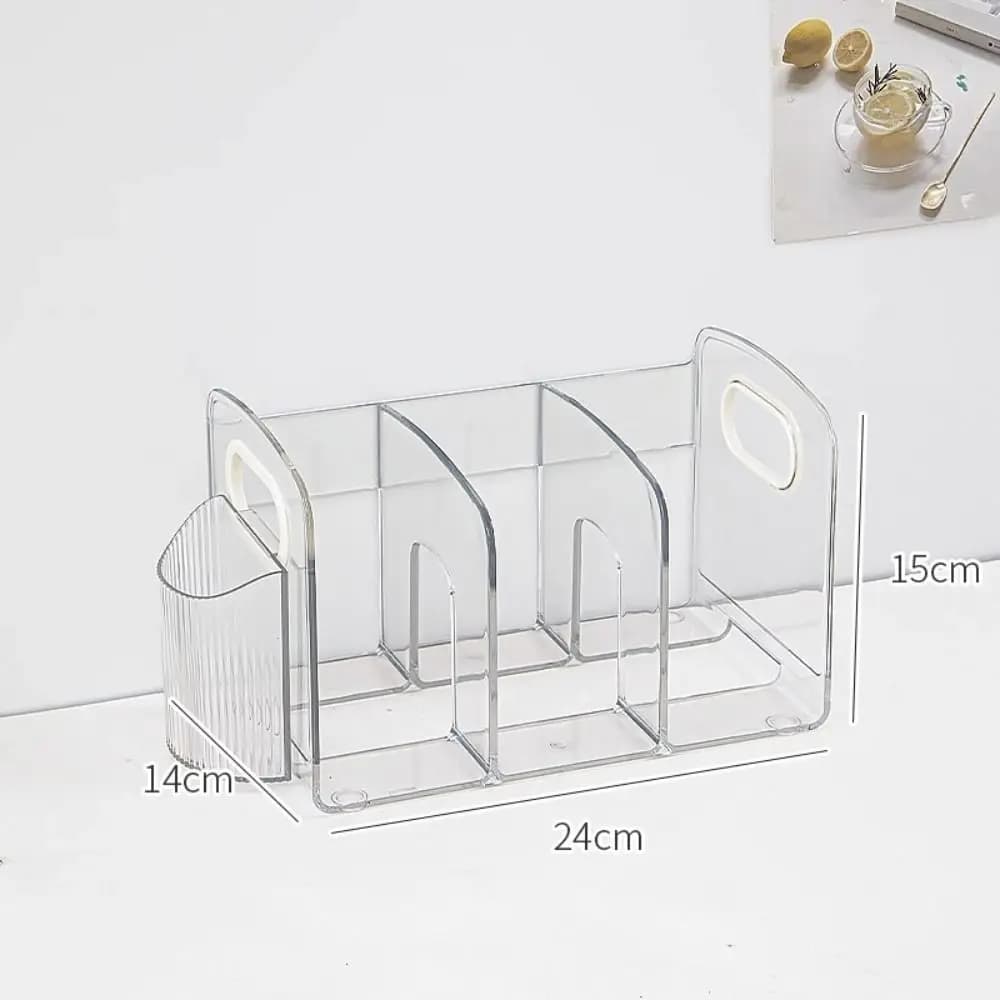 Organizzatore da tavolo Risparmia spazio Maniglia Fermalibri Durevole Divisore trasparente Supporto per libri Display semplice Scaffale da scrivania Minimalismo