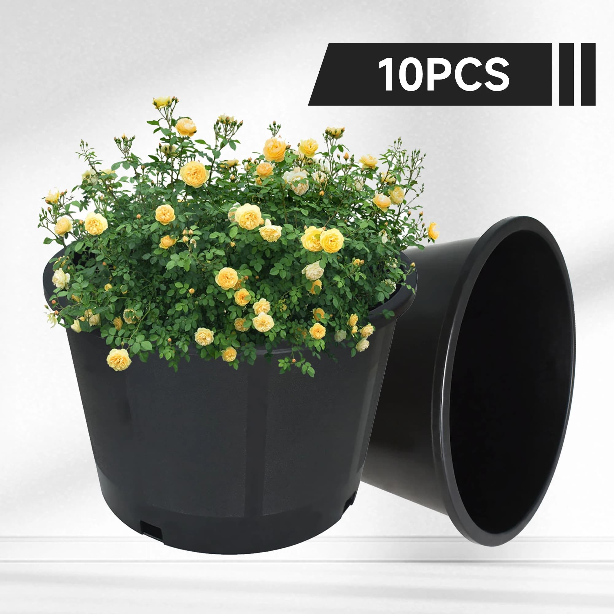 Plastic Flower Pot Seedling Pot Gardening Flower Pot with Drainage Holes Can Be Used for Planting, Cuttings, Seedlings, Succulent Cultivation, Seed Germination, Suitable for Patio Lawn Garden Indoor and Outdoor Reusable 7-Gallon 10PCS Black Round