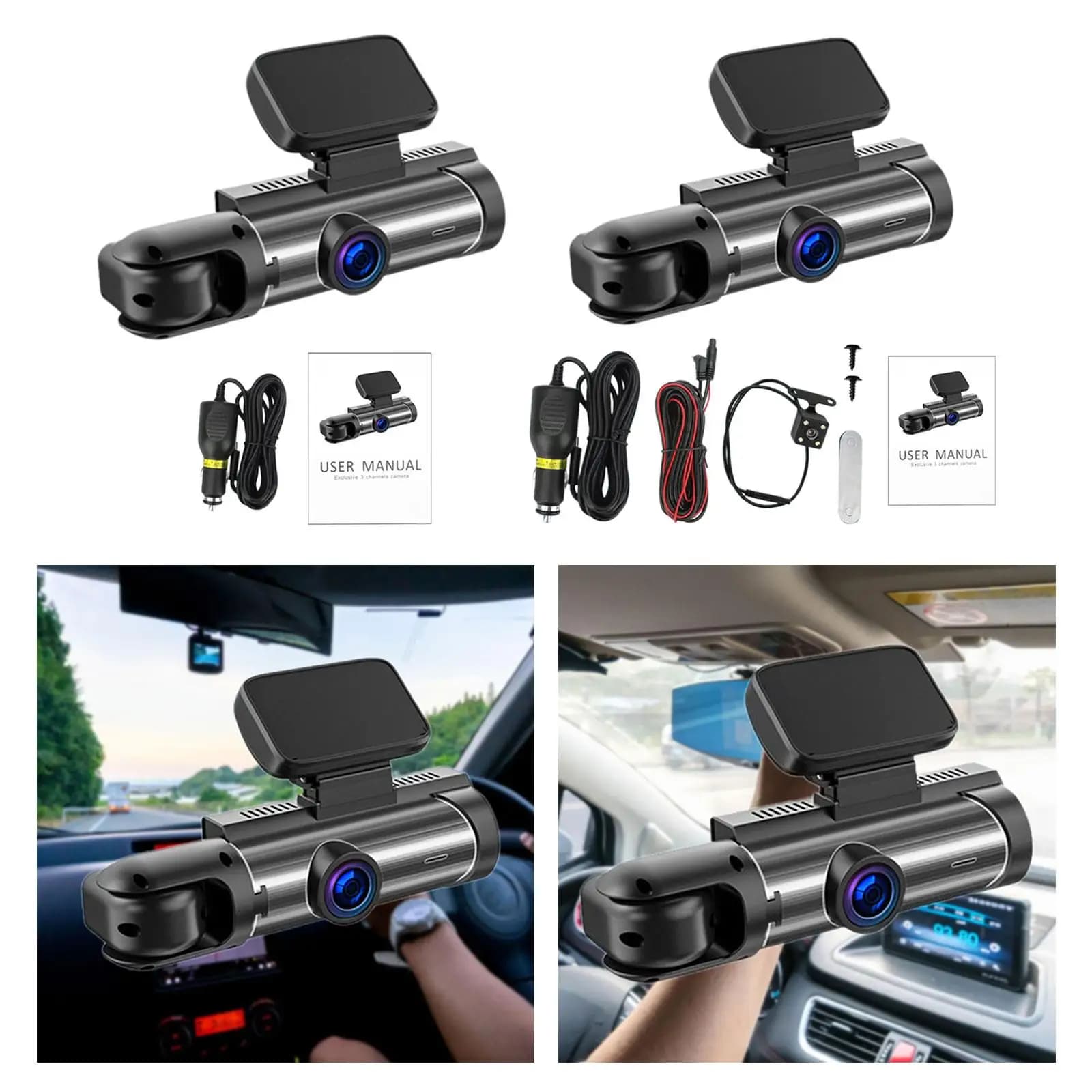 Dashcam a Doppia Telecamera con Angolo di Visione di 170 Gradi e Schermo IPS per Parcheggio Auto