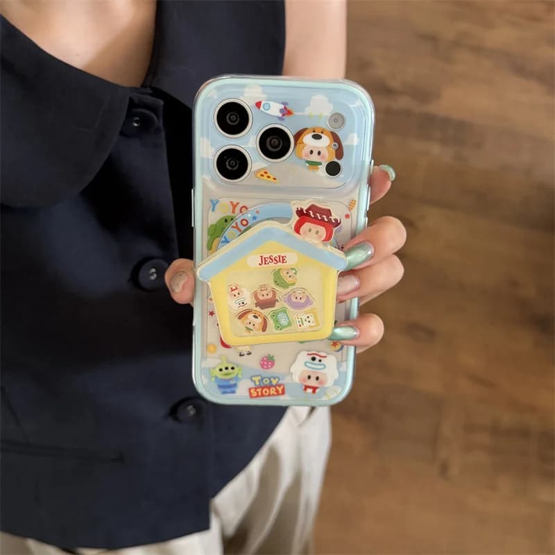 Cute Toy Phone Case For iPhone 15 16 17 Pro Max Light Blue Dual Magnetic Ring With Magsafe Shaker Socket Shockproof Girly Cover