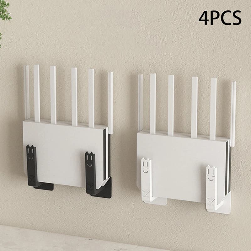 Set di scaffali per router per montaggio a parete da 4 pezzi, rack in metallo ventilato con gestione dei cavi per set-top box modem WiFi