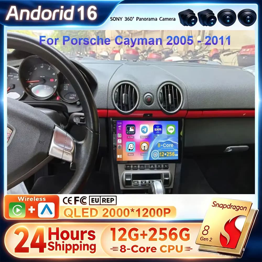 Autoradio Android 15 per Porsche Cayman 987 2005-2011 con Navigazione GPS, Android Auto, Carplay, WiFi, Monitor e Display Stereo