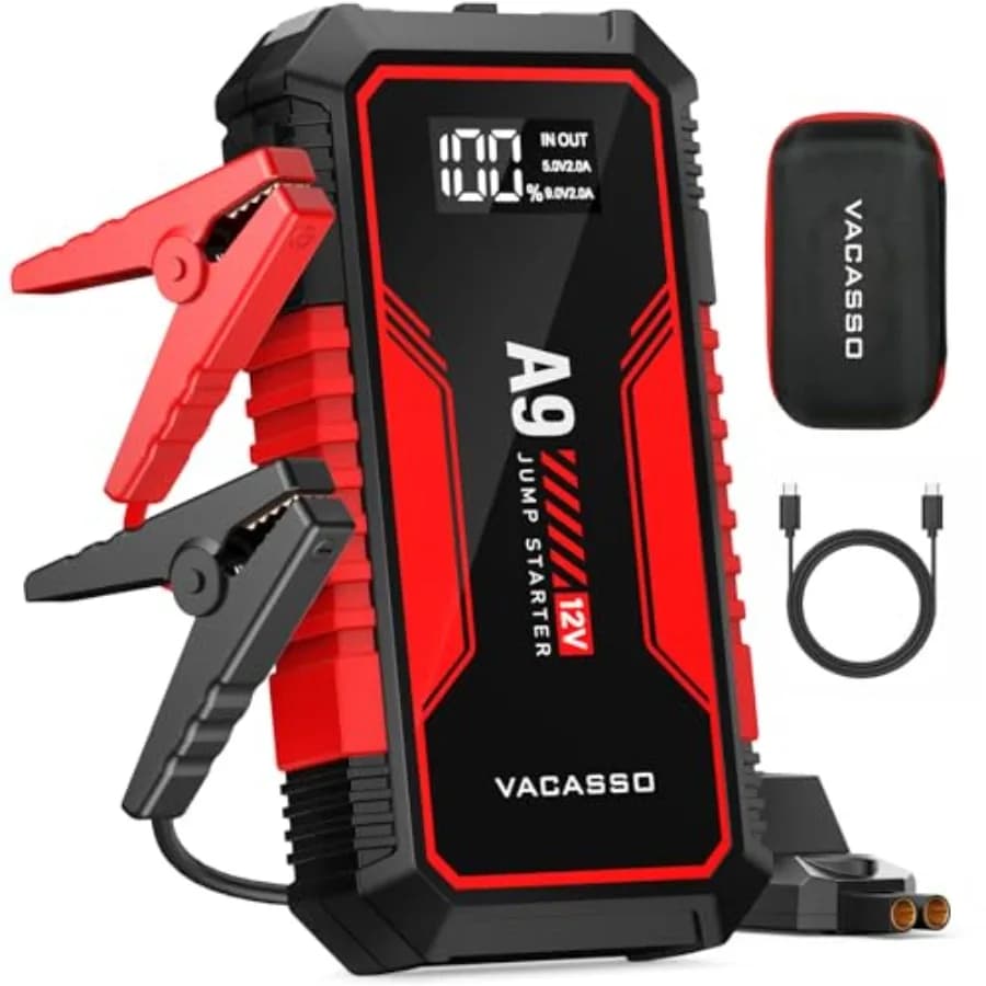 Avviatore di emergenza portatile da 4000A per veicoli a benzina 7L/diesel 4L, scocca in plastica ABS nera, design ultra-compatto con porte USB e luce LED