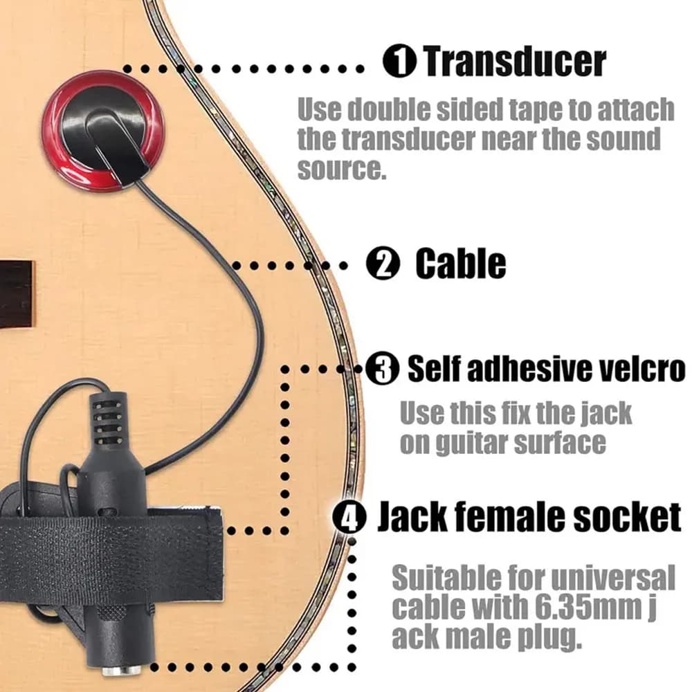 Pickup Piezoelettrico per Ukulele, Trasduttore per Strumenti a 4 Corde, Pickup Acustico