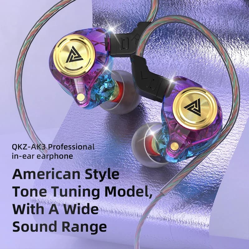 r Bass Headphones Noise CancellinQKZ AK3 FiLe Wired Earphone with Microphone HiFi Music Monitog Headset For Sport Gaming Earbuds