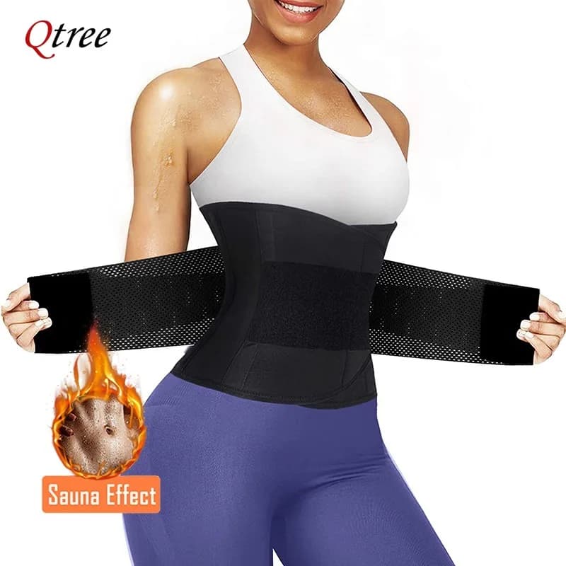 Qtree Hot Neoprene Waist Trainer Belt Women Sauna Sweat Body Shaper Corset Fat Burner Corset Waist Trainer Double Control Strap