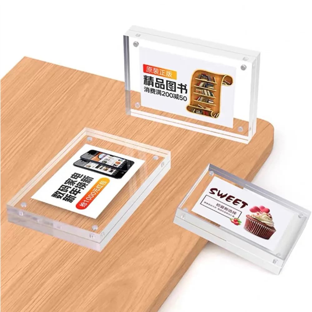70x40mm Piccole etichette per cartoline dei prezzi in acrilico 8 + 8mm di spessore Porta cartello magnetico Espositore Mini menu Etichetta Porta carta Supporto