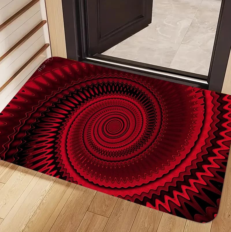 Tappeto Antiscivolo con Illusione Ottica a Spirale Rosso e Nero, Tappetino per Ingresso e Decorazione Casa