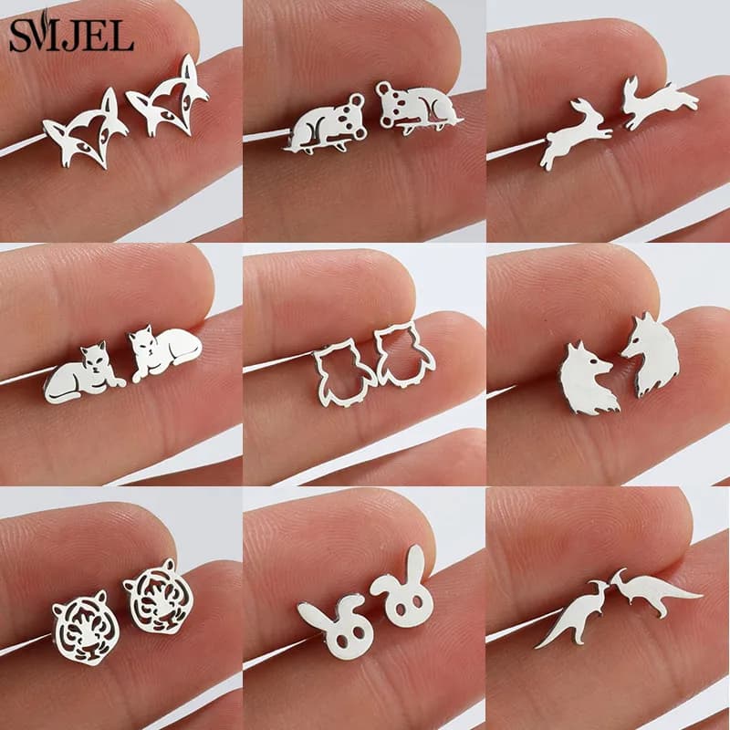 SMJEL Mini Orecchini in Acciaio Inossidabile a Forma di Animali per Donne, Orecchini Punk a Forma di Koala, Volpe, Coniglio, Tigre, Cavallo, Pterosauro, Regalo per Ragazze