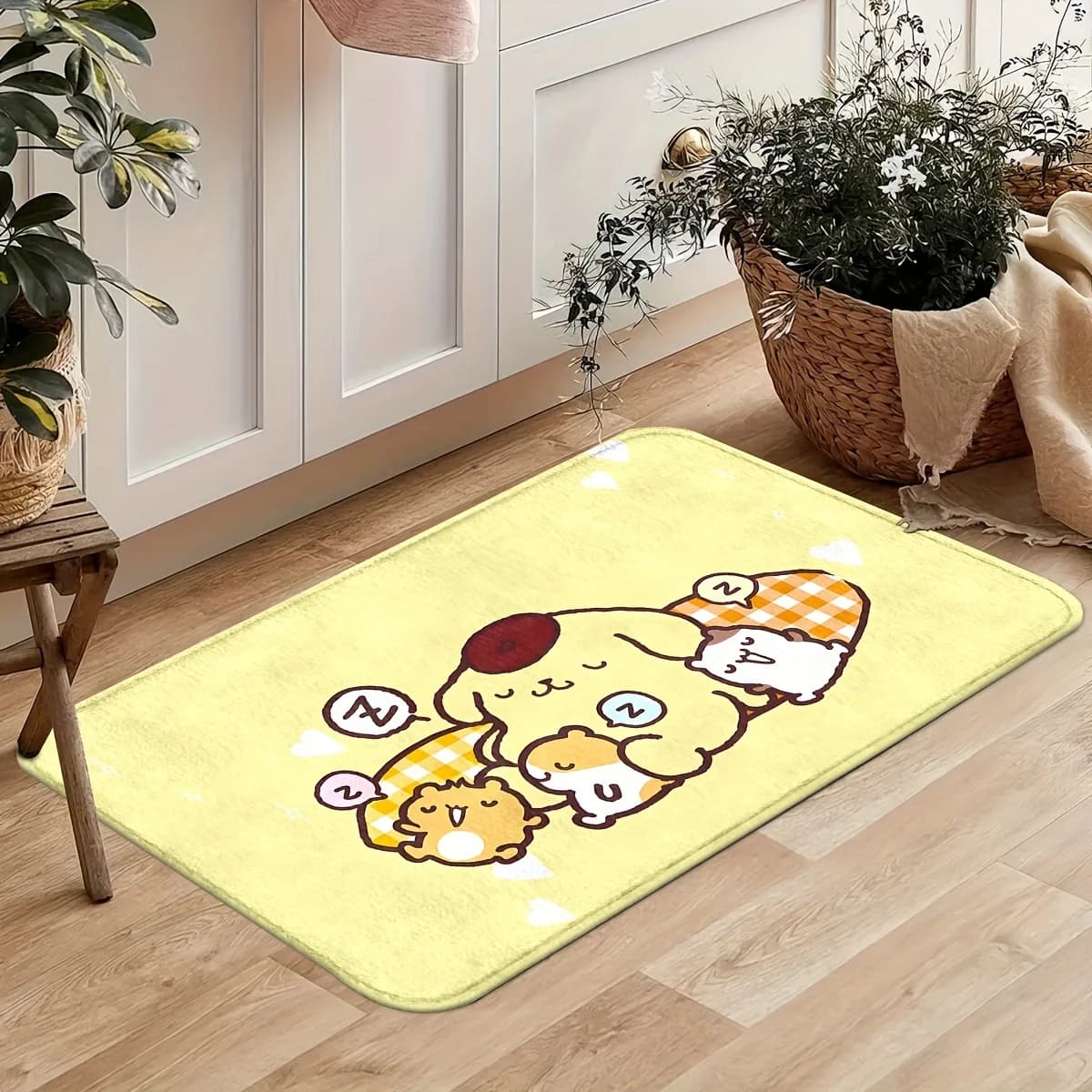 Pompompurin Sleeping Yellow Print Non-Slip Absorbent Floor Mat Soft Doormat for Entrance Bathroom Bedroom Home Decor