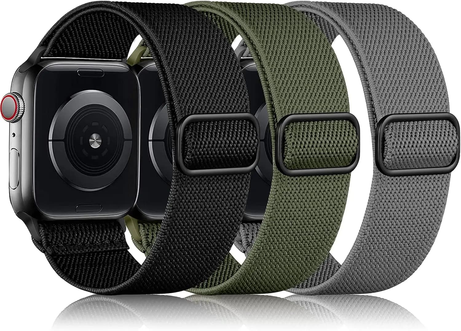 Set of 3 elastic straps Solo Loop Compatible with Apple Watch for Men 49mm 46mm 45mm 44mm 42mm, Soft Elastic Strap Nylon Braided