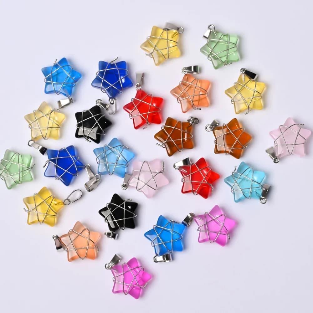 Healing Natural Crystal Stone Pendant Pendulum Wire Heart Wrapped Star Five Pointed Drop Pendant DIY for Necklace Earrings Chris