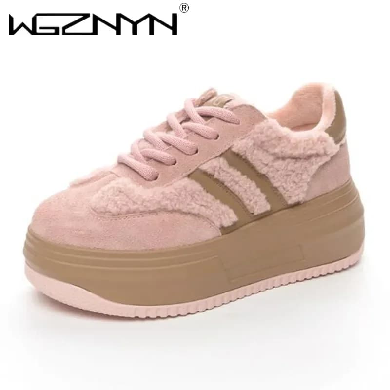 6 cm rosa naturale vera pelle moda traspirante scarpe casual da donna piattaforma calda peluche inverno autunno comodi stivaletti alla caviglia