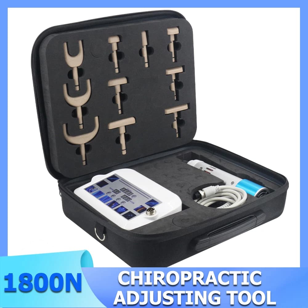 Electric Instrument for Chiropractic Adjustment of Vertebral Column with 10 Heads, Therapeutic Massage for Vertebral Adjustment, 1800N Chiropractic Gun Set