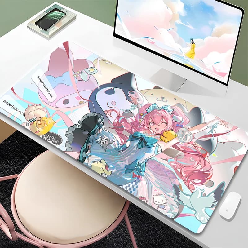 Tappetino per mouse da computer Anime 90x40cm Kuromi, tappetino da gioco per e-sport, morbido tappetino da scrivania per tastiera e mouse
