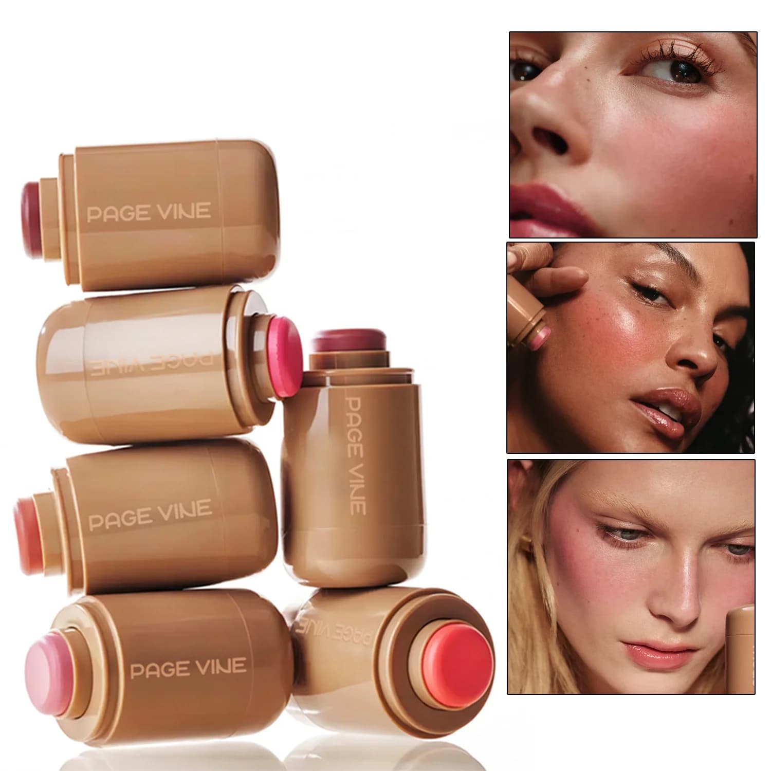 PAGINA VINE Pocket Blush Stick Multi-functional highlighter for lips and cheeks 6 colors natural light balm waterproof