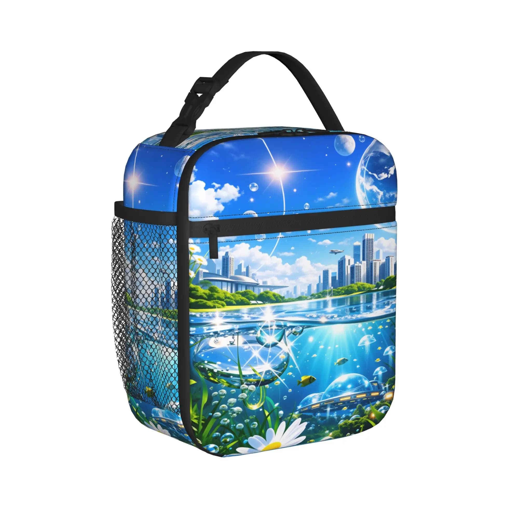 Frutiger Aero Lunch Bag Casual Lunch Box School Portable Thermal Tote Handbags For Unisex Waterproof Graphic Design Cooler Bag