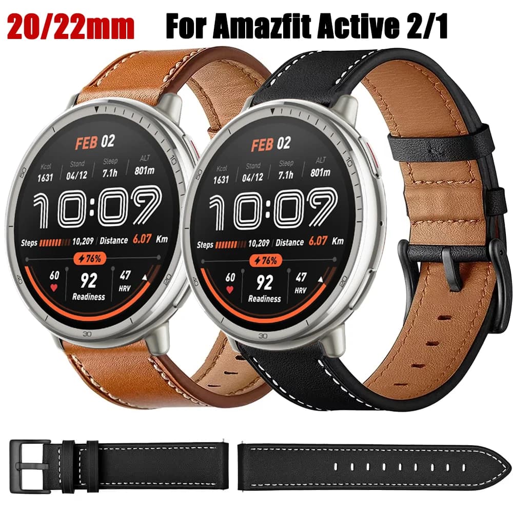 Cinturino in pelle per Amazfit Active 2 20mm 22mm cinturino Smartwatch per Amazfit Bip 6 5 3Pro/GTR 4 3 2/GTS 4 3 2/Stratos 2 3/Balance 2