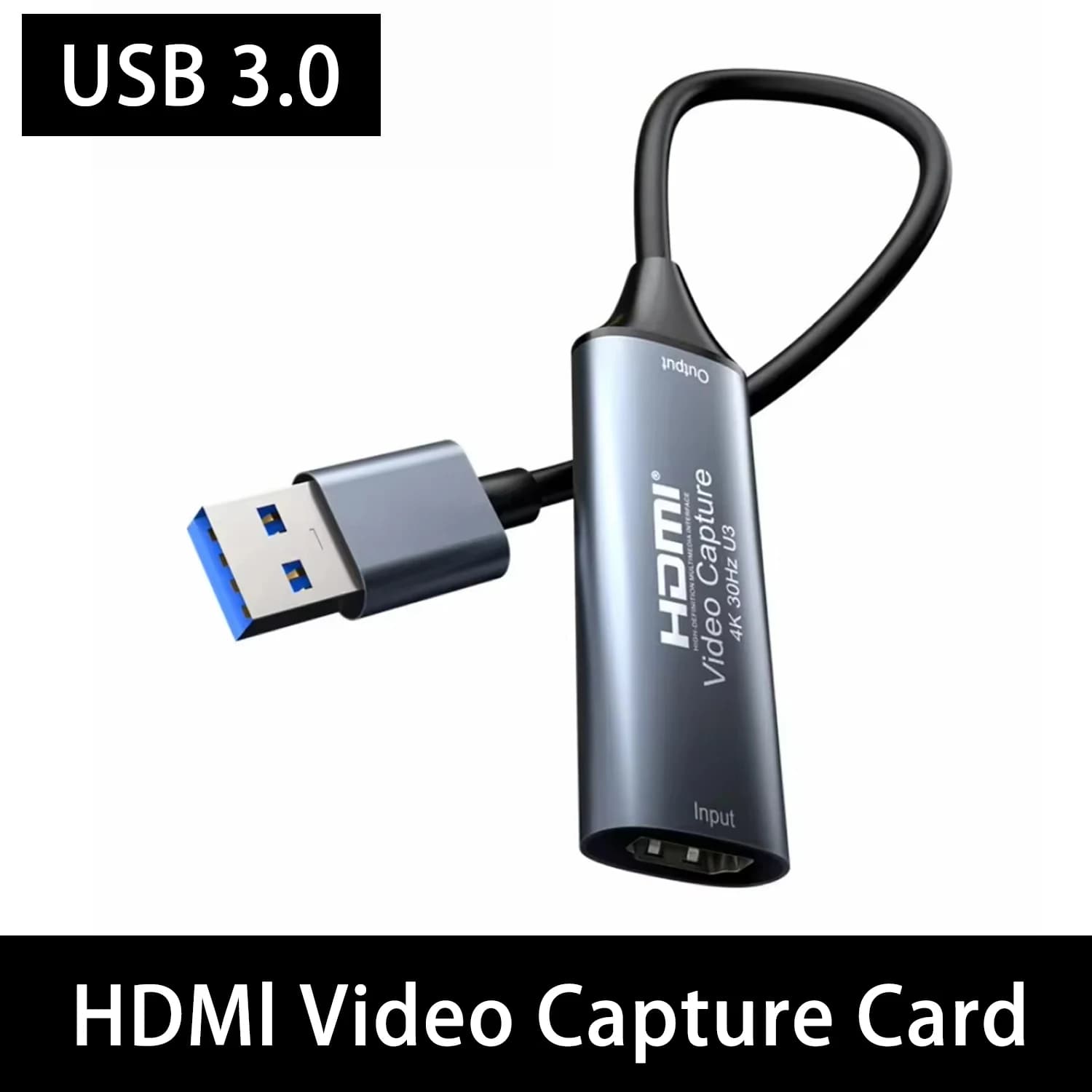 USB-A 3.0 4K Video Capture Card Compatible HDMI to USB-C 2.0 Type-C for Recording Games Switch Xbox DVD PS5/4 Direct Transmission