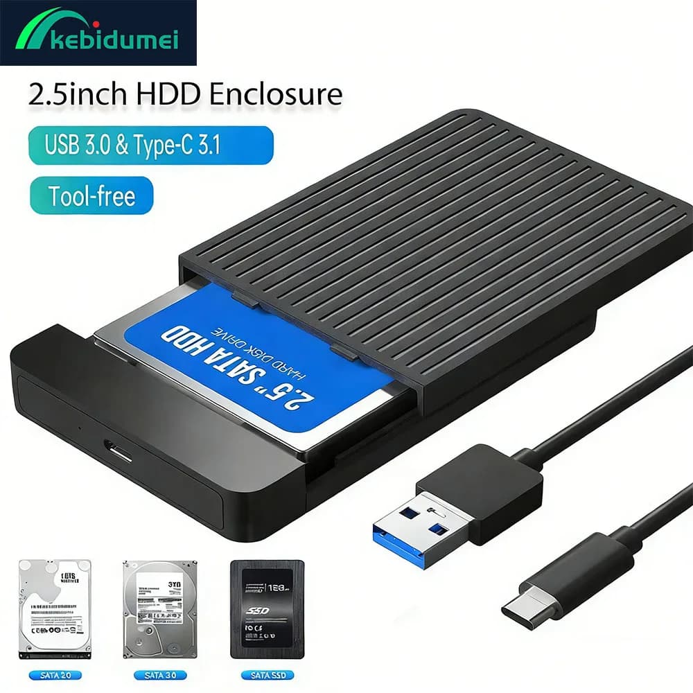 Kebidumei Case per HDD/SSD da 2,5 Pollici, Adattatore SATA a USB 3.1/3.0, 6Gbps, Tipo USB-C, Box Esterno per Disco Rigido per PC e Laptop