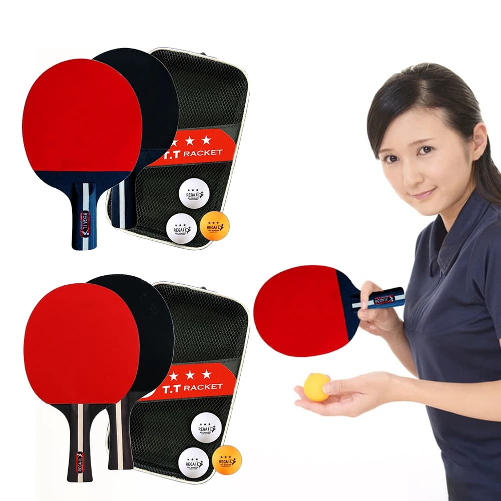 Ping Pong Rack 2 Rackets and 3 Ping Pong Paddle Balls Professional Ping Pong Paddle with Training Games Bag for Beginners