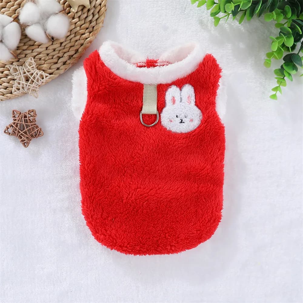 Warm Double-Sided Fleece Dog Coat Vest with Harness Clip Anti-Shedding Winter Jacket for Small to Medium Dogs And Cats French Bu