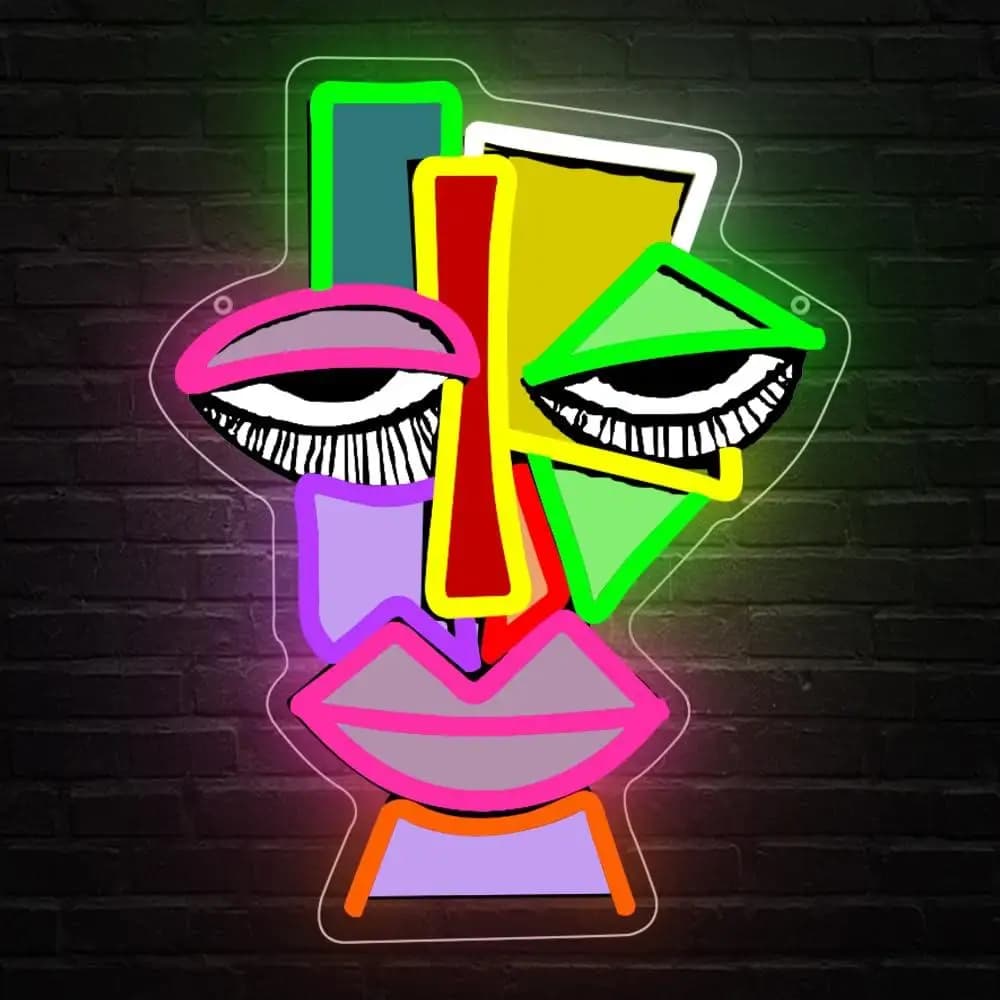 Insegna al Neon con Volto Astratto, Luci LED al Neon USB Dimmerabili per Bar, Caffè, Ristoranti Trendy, Sale Giochi, Decorazioni per Feste, Regali Artistici, Illuminazione da Parete
