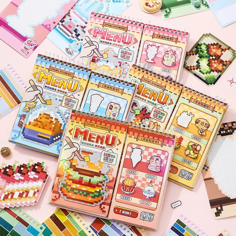 Kawaii Sticker Book Set Cute Cartoon Food Pattern Press & Stick DIY Journaling Scrapbooking Craft Accessories