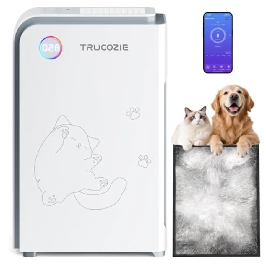 Purificatore d'Aria per Animali Domestici di Grandi Dimensioni per Casa fino a 3000 Piedi Quadrati, in Plastica ABS, Bianco, Assorbe Peli di Cani e Gatti con Filtro 3-in-1 e Anioni