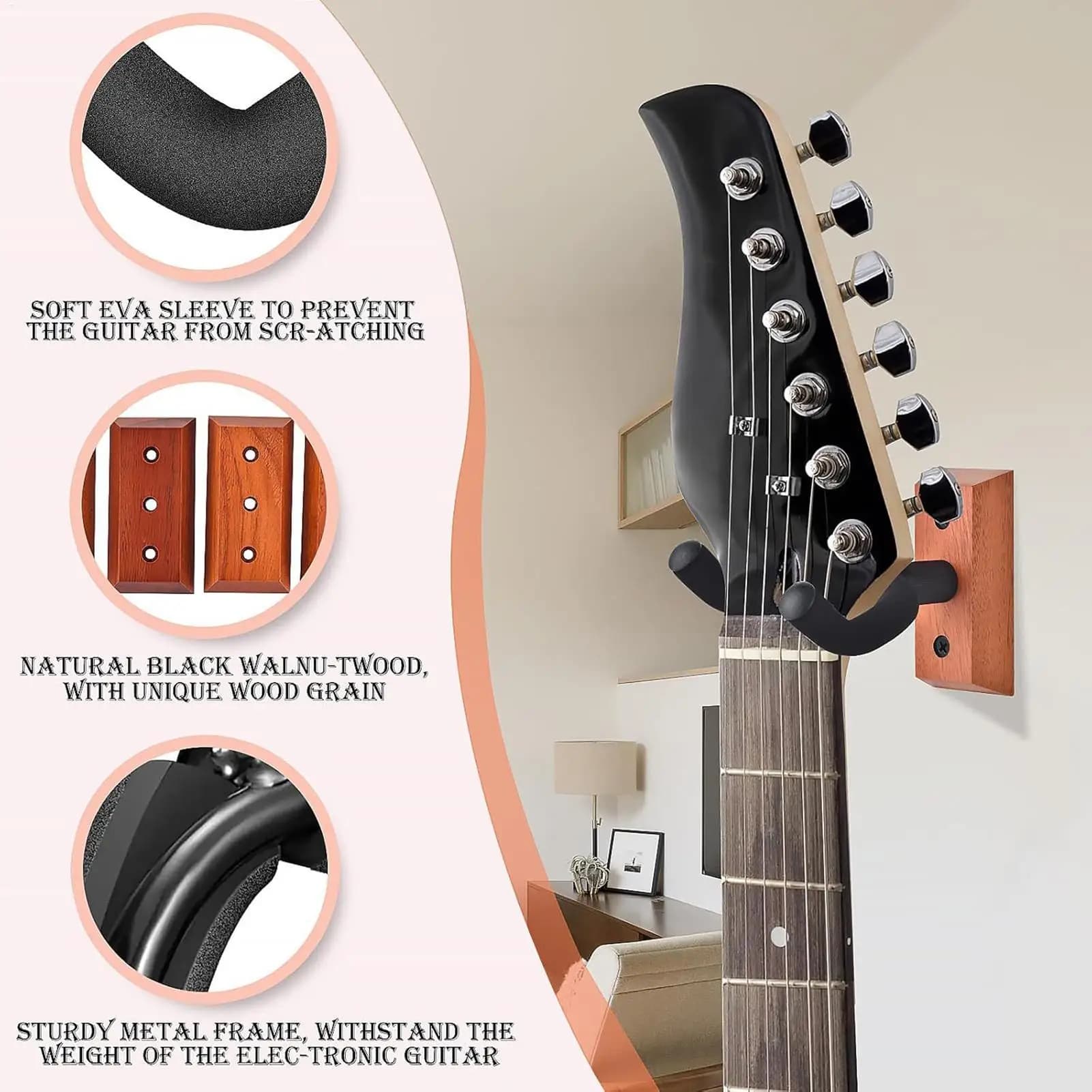 Guitar Wall Mount Heavy Duty Easy Install Secure Holding Hook Acoustic Guitar Wall Hook For Mandolin Ukuleles Practice Room