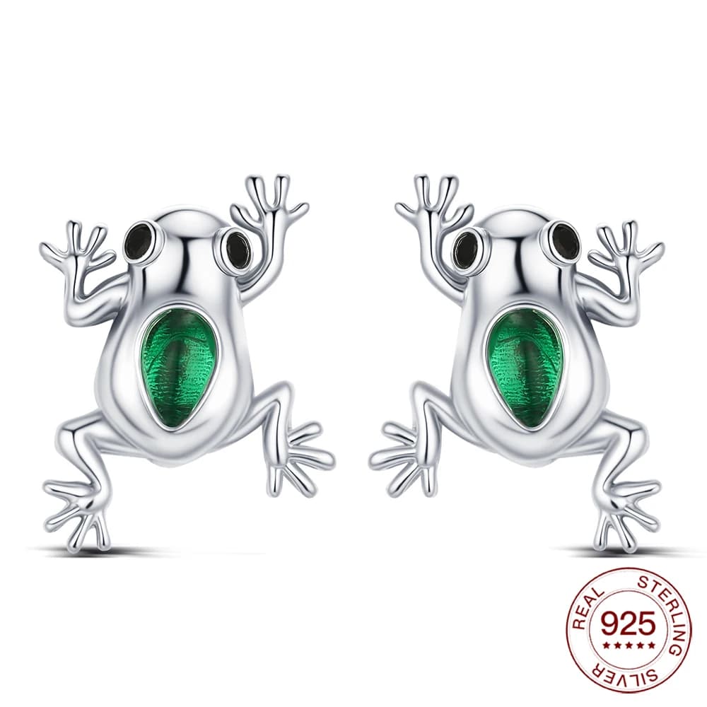Nuovi orecchini a forma di rana in argento sterling 925 con calcedonio verde, orecchini ipoallergenici, graziosi gioielli a forma di animale, regalo estivo per donna